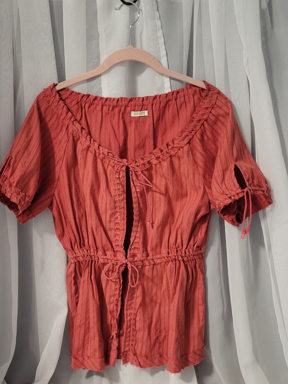 Old Navy Rust Orange Peasant Tie-Front Tunic